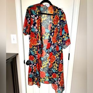 LULAROE Shirley Floral on Navy Background Kimono Cardigan M